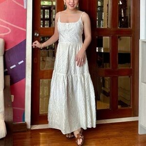 Zara frayed jacquard tiered midi dress cream white